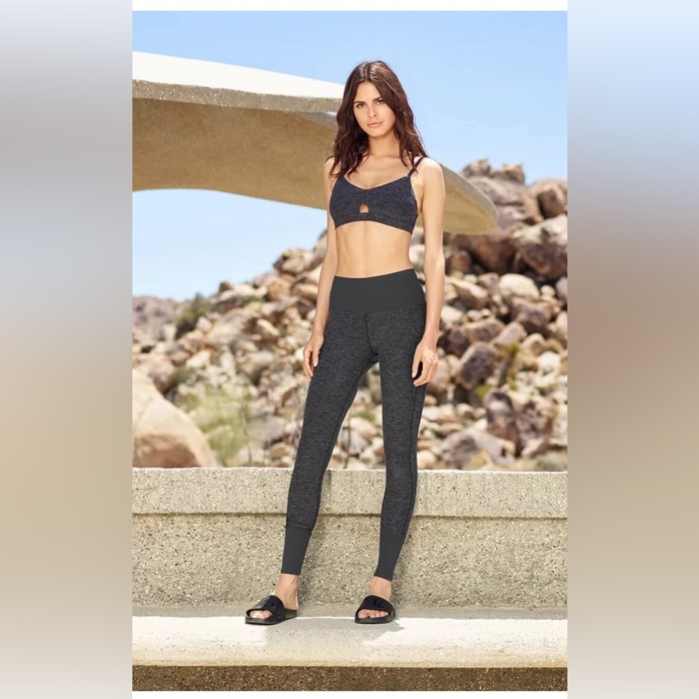 Alo High Waist Ribbed Lounge Leggings - Dark Heather Grey - Small